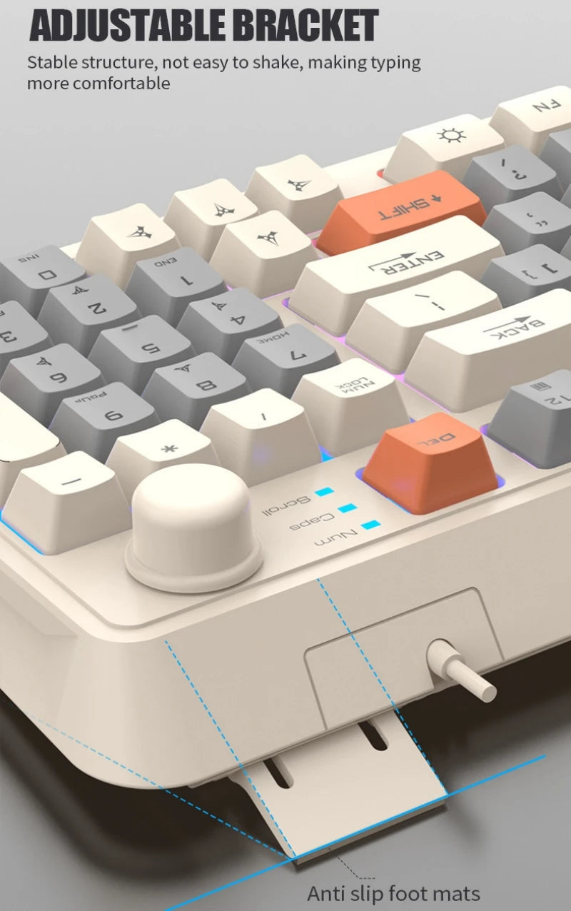 94-key mechanical keyboard with large volume knob and anti-slip foot pads