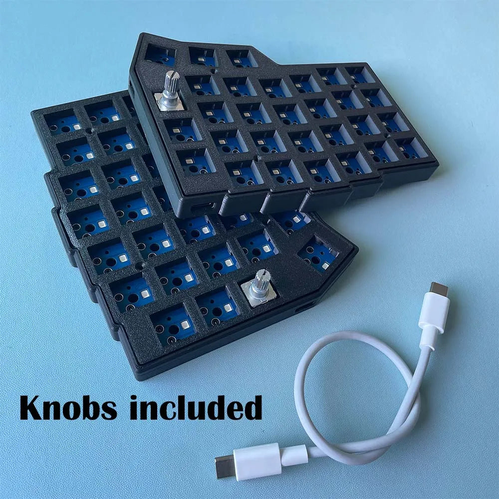 Hot-swappable keyboard case with switch plate openings and two knob stems