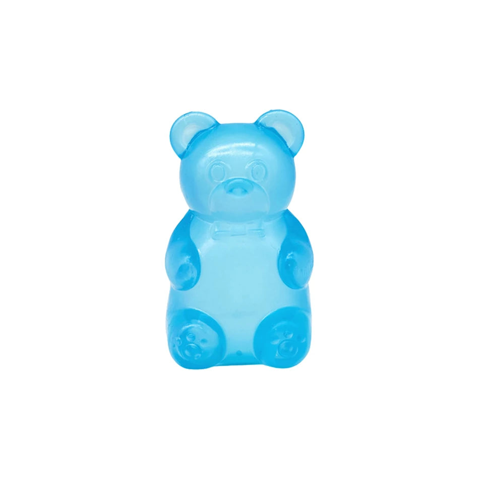 Blue gummy bear stress squeeze toy with bear face and paws