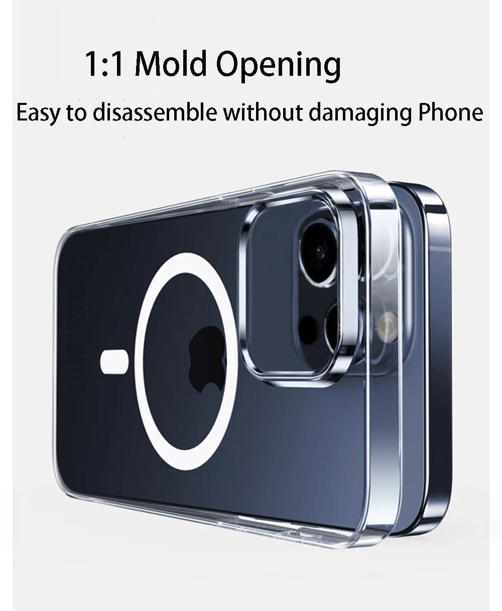 Transparent MagSafe iPhone back case with magnetic ring and dual camera cutouts