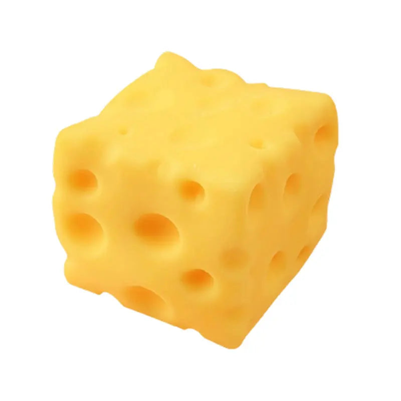 Yellow cheese squishy toy wedge with round holes for slow rebound decompression