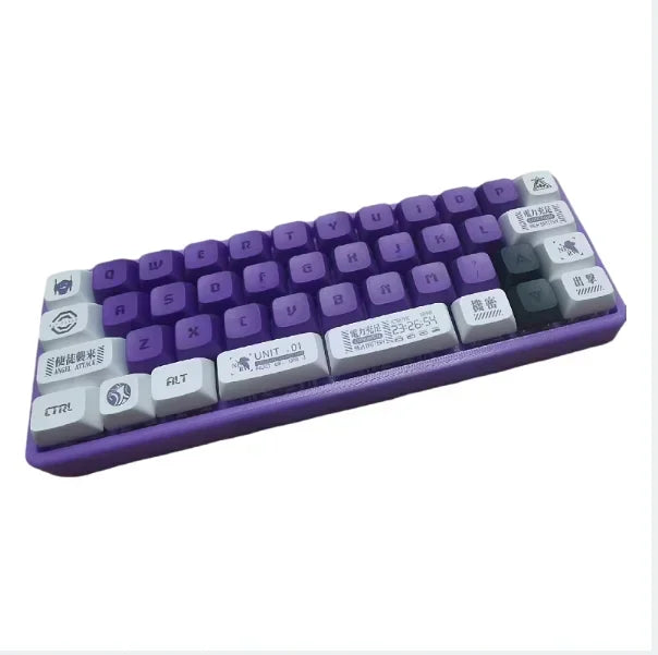 40% mechanical keyboard keycap set with purple keys and dark purple frame
