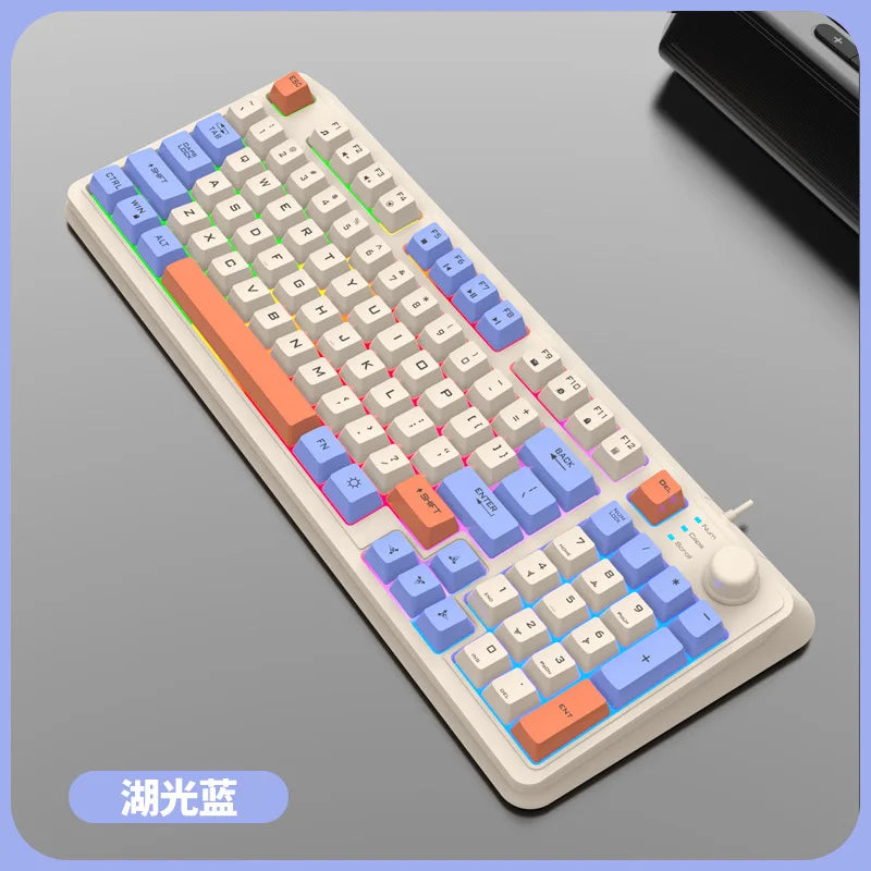 RGB wired compact 94-key keyboard with volume knob and cool-toned backlit keycaps