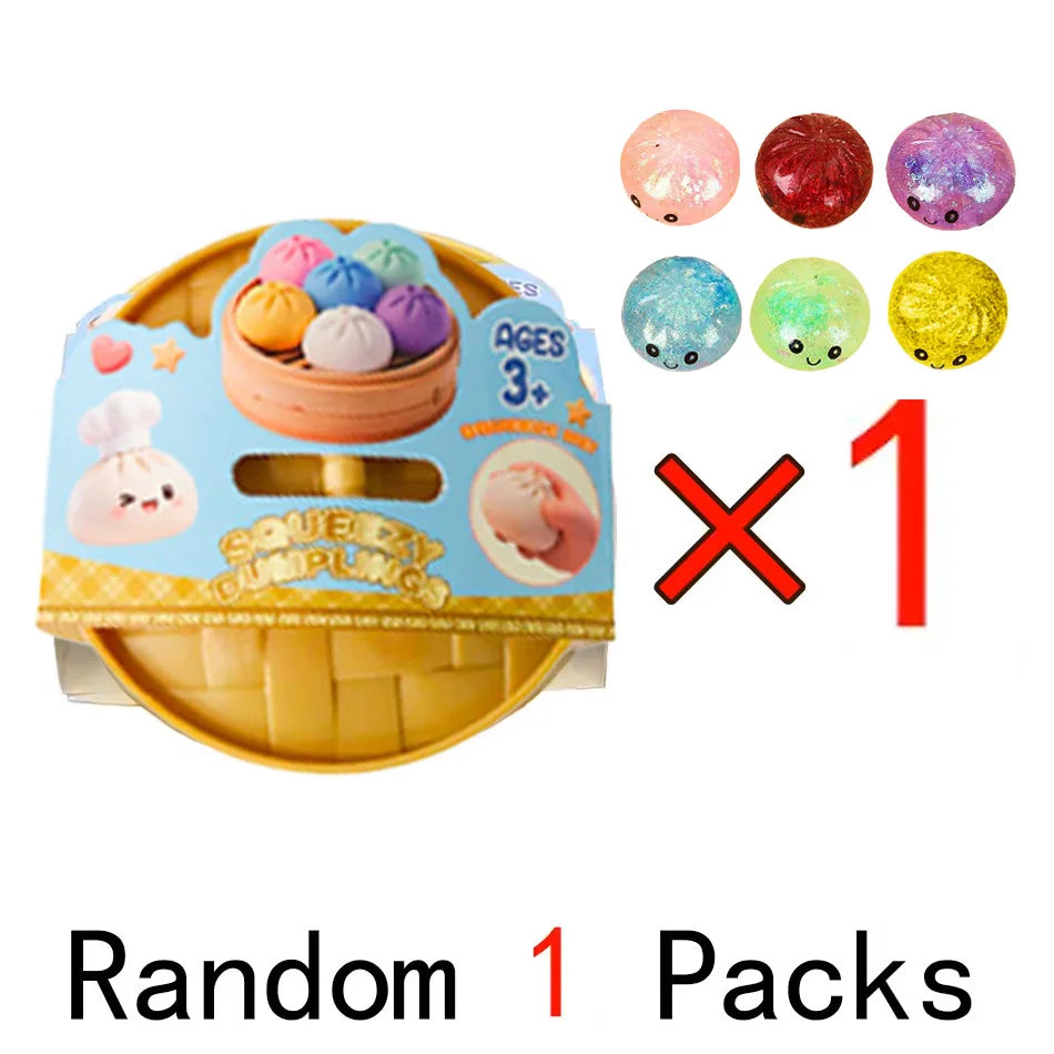 Squishy dumpling fidget toy packaging with count graphic for one set