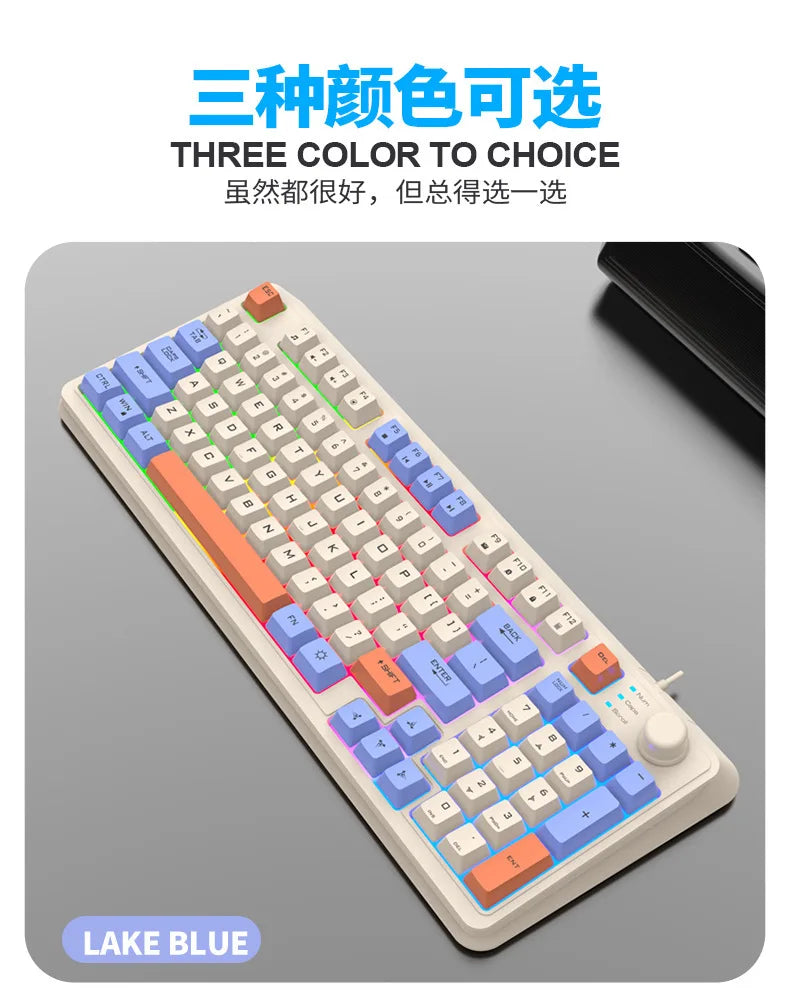 94-key 90% layout wired RGB keyboard in lake blue with multicolor keycaps