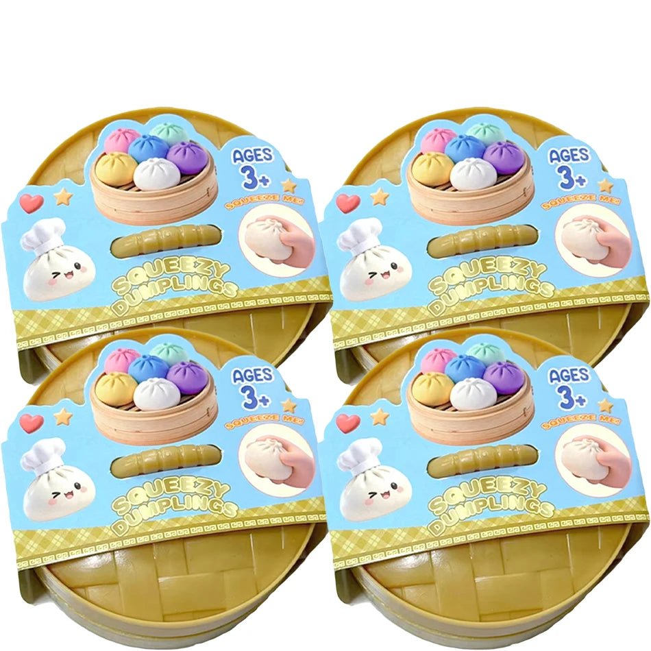 Dumpling squishy fidget toy double pack with colorful dumpling trays and lids