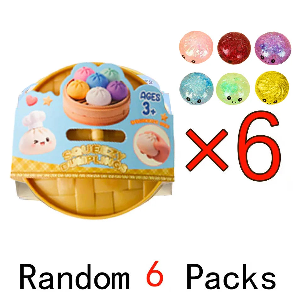 Squishy dumpling fidget toy mini pouch with count graphic for six-ball option
