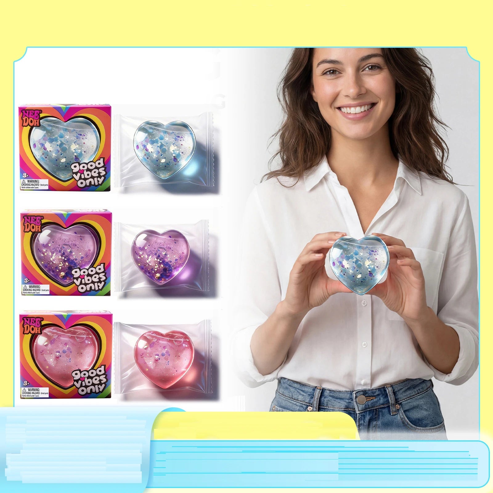 Needoh stress relieving toy with a soft and comfortable touch, gentle and non stick heart shape, cute, compact and portable palm
