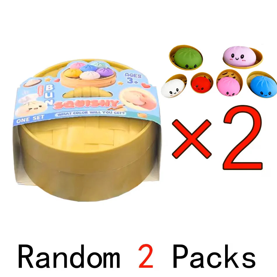 Squishy dumpling fidget toy packaging with count graphic for two sets