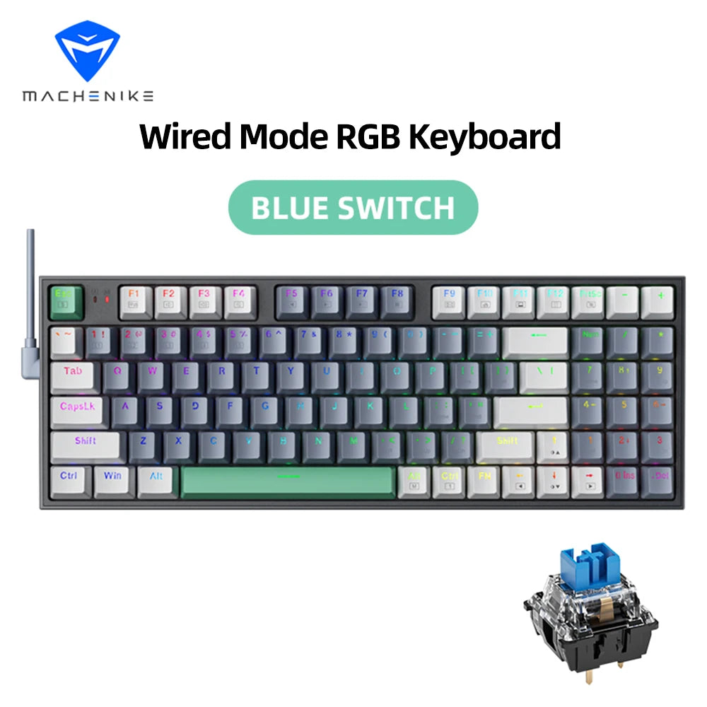 Wired RGB mechanical keyboard with blue switch, multicolor backlit keys and key legends