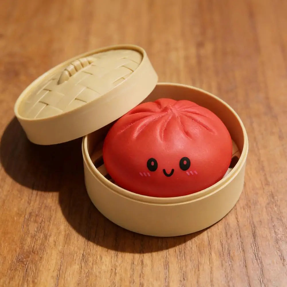 Giant Mystery Dumpling Squishy Soft Stretchy Bun with Food Steamer Design Pinchable Fingertip Fun Play and Squishy Lovers