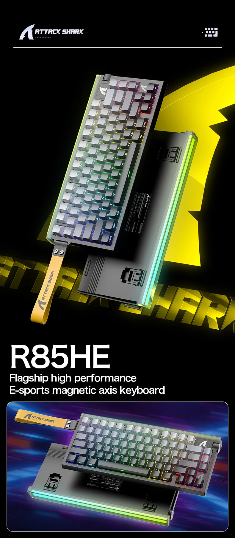 R85HE flagship magnetic axis gaming keyboard with RGB keycap close-up