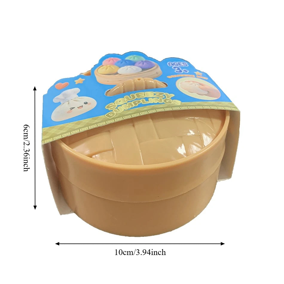 Squishy Dumpling Squishes Stress Balls Fidget Sensory Toys Simulation Food Squishies Bun with Steamer Squeeze Dough Ball Gifts