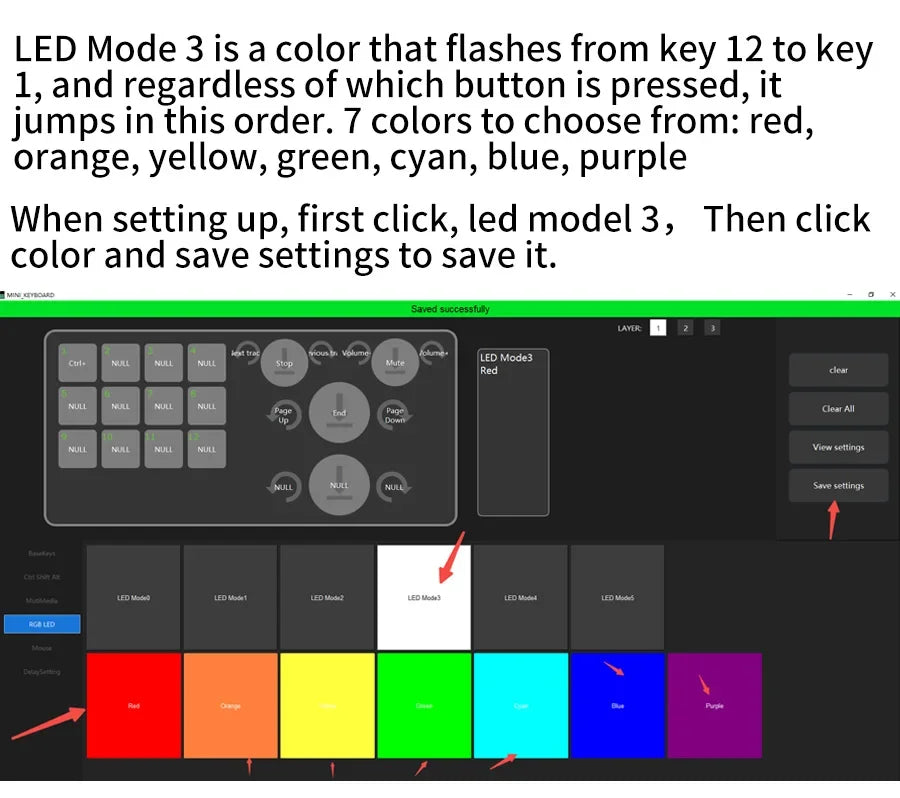 Mechanical keyboard LED Mode 3 preview flashing colors from key 12 to 1