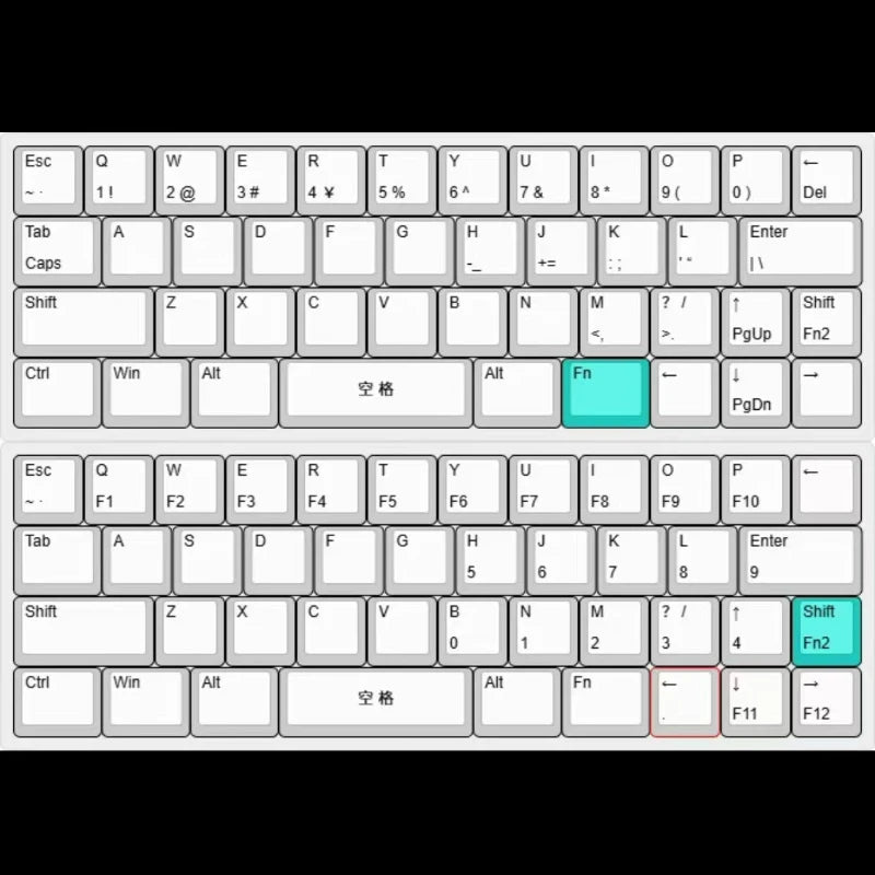 40% keyboard layout diagram showing white keys and blue/red highlighted keys