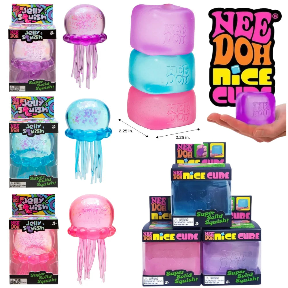 NeeDoh  Trending Jellyfish & Cube Squish Toy, Soft Jelly Squeeze Stress Relief Fidget Toy, Sensory NeeDoh for Kids & Adults