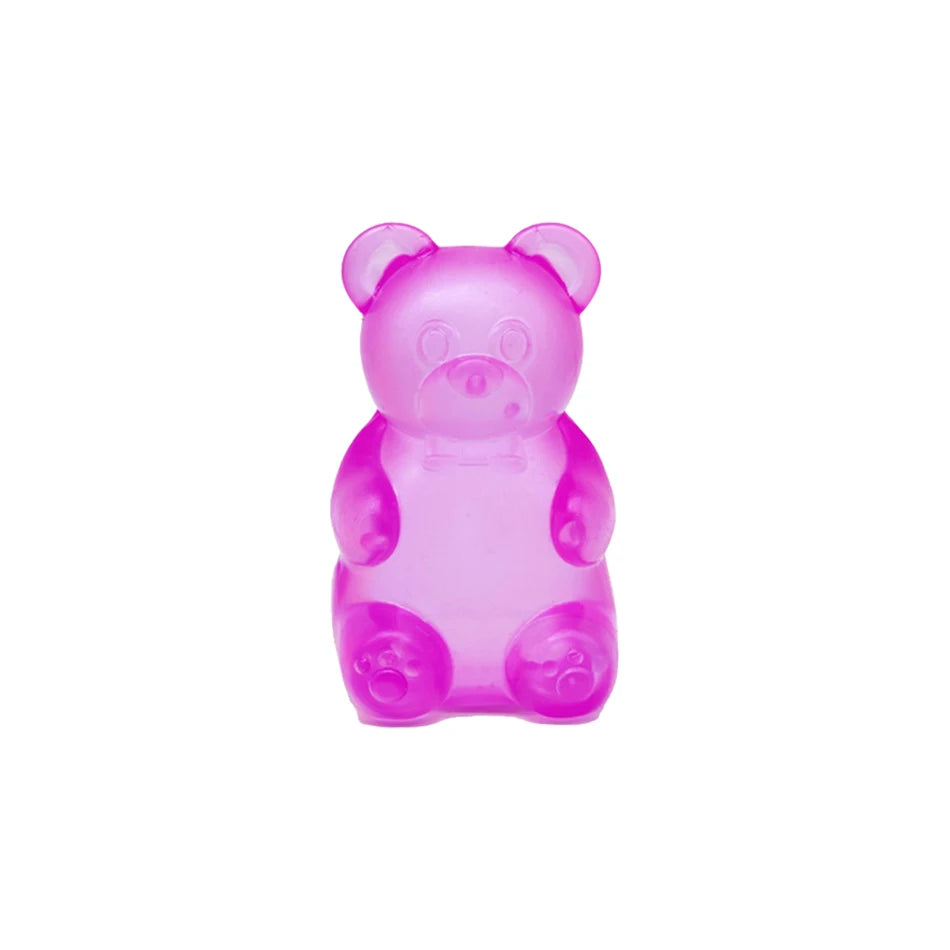 Purple translucent gummy bear squishy figure with rounded ears and paws