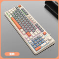 90% layout RGB keyboard with white keycaps and blue/purple backlighting, volume knob