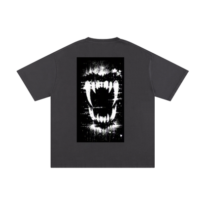 FERAL pure cotton T-shirt, charcoal gray, front graphic print