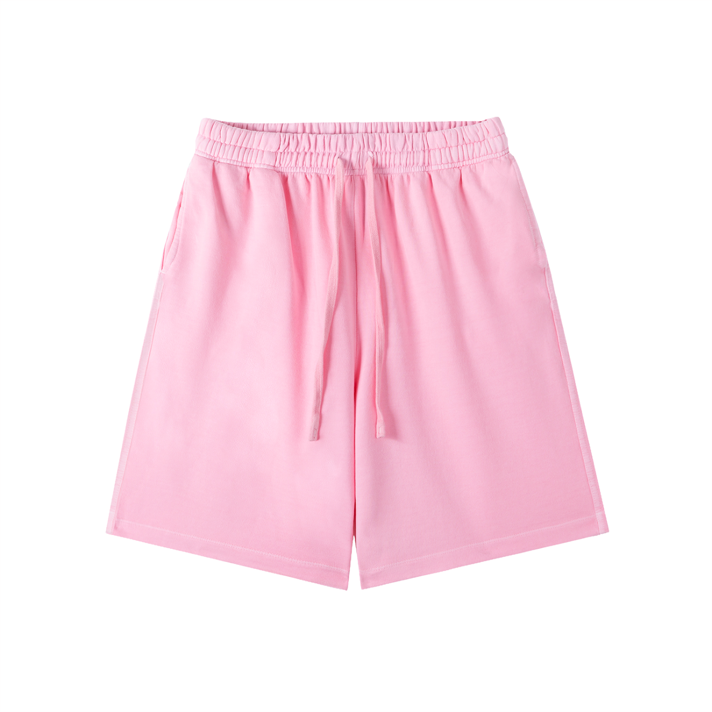 Cotton vintage-wash shorts, light pink, elastic waistband with drawstring, side slant pockets