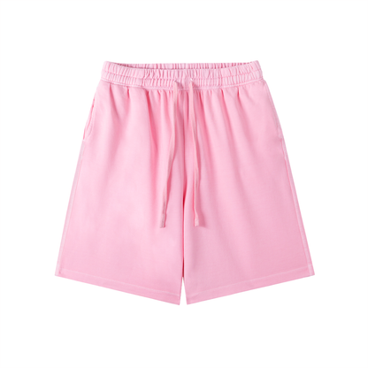 Cotton vintage-wash shorts, light pink, elastic waistband with drawstring, side slant pockets