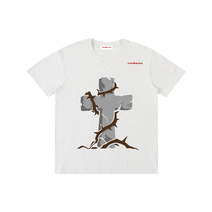 Unisex pure cotton T-shirt, light gray with gray Jesus raising-arms graphic