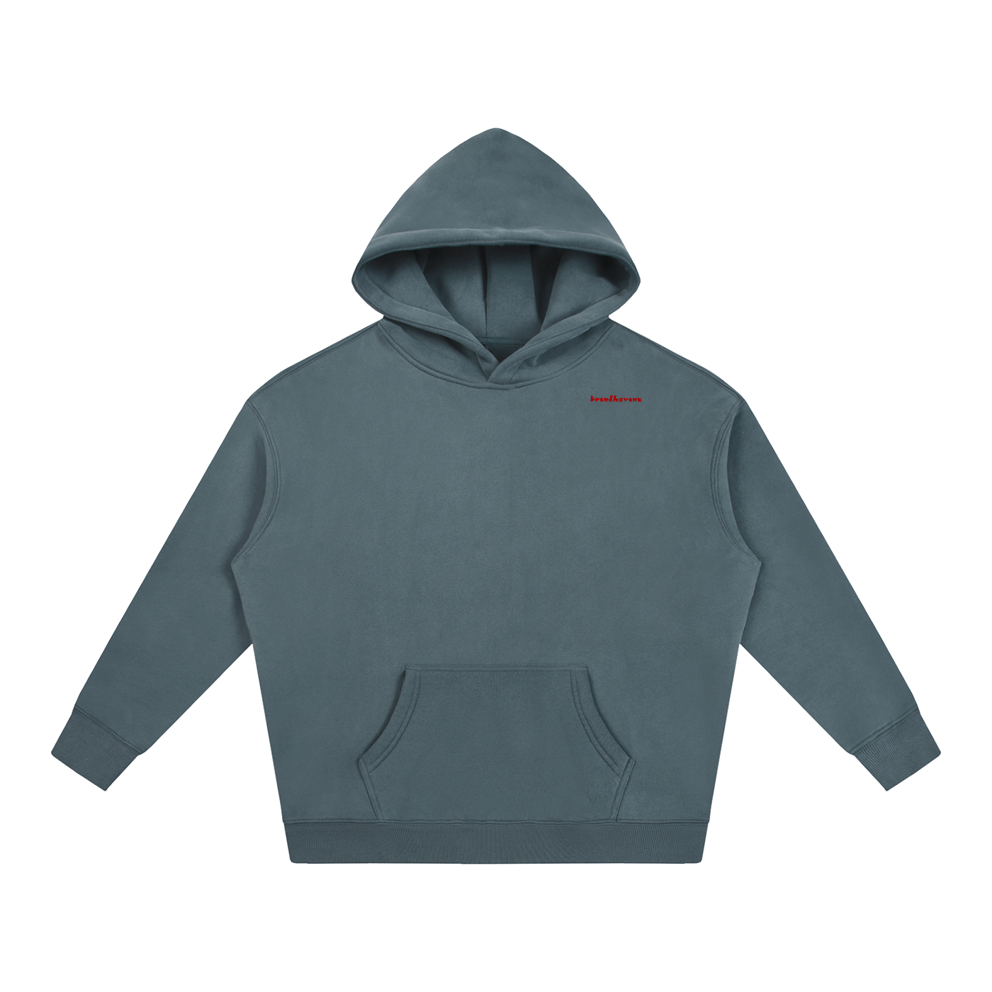 Oversize fleeced hoodie in teal with hood and front kangaroo pocket.