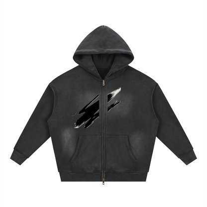 ABSTRACT EXPRESSION Sunfade Two-way Zipper Boxy Fleece Hoodie by ODMPOD
