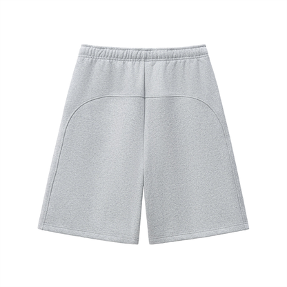 Flower gray heavyweight fleece shorts, elastic waistband with drawstring, back view