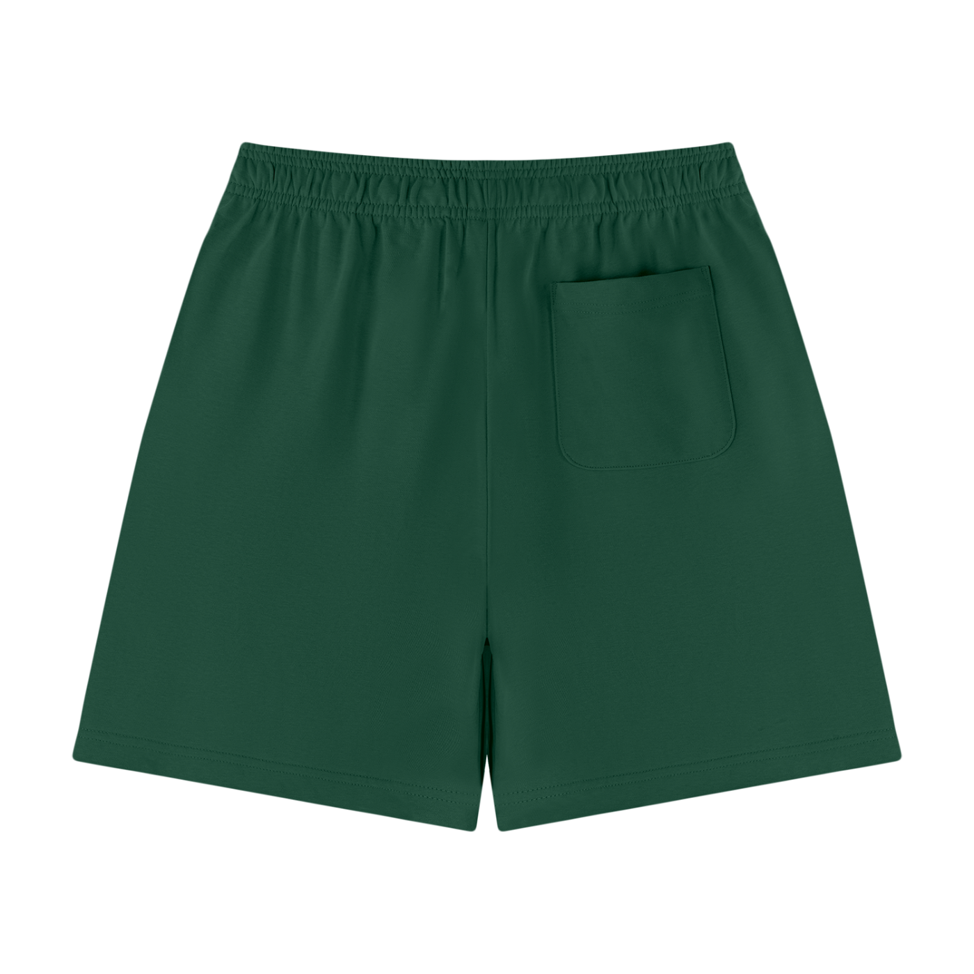 Unisex cotton shorts in dark green with side pocket and elastic waistband