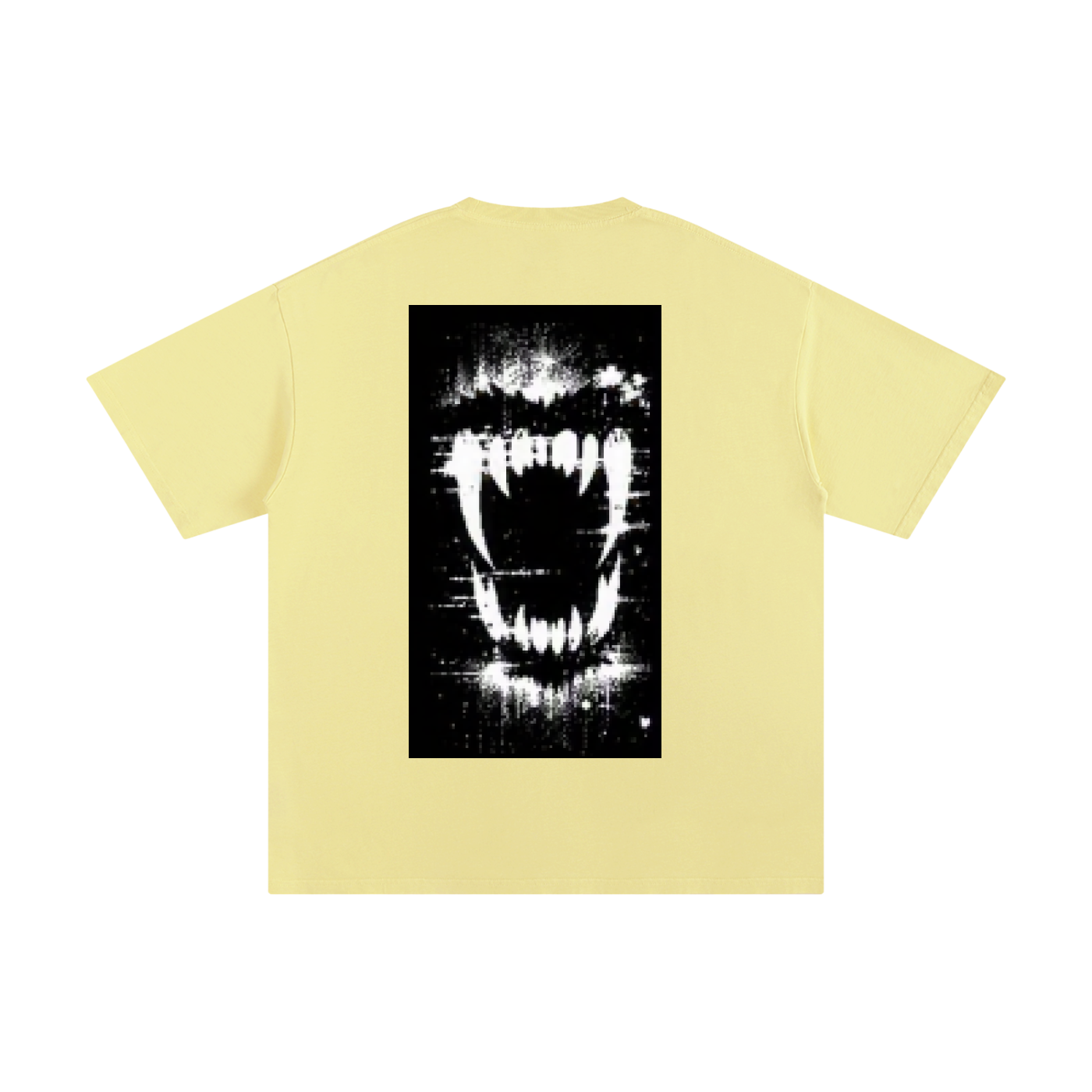 Light yellow pure cotton T-shirt with black-and-white front graphic, crew neck