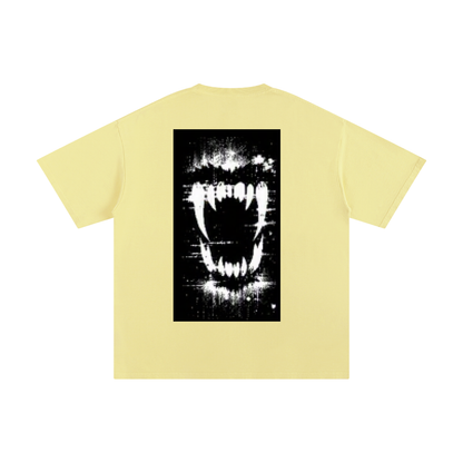 Light yellow pure cotton T-shirt with black-and-white front graphic, crew neck