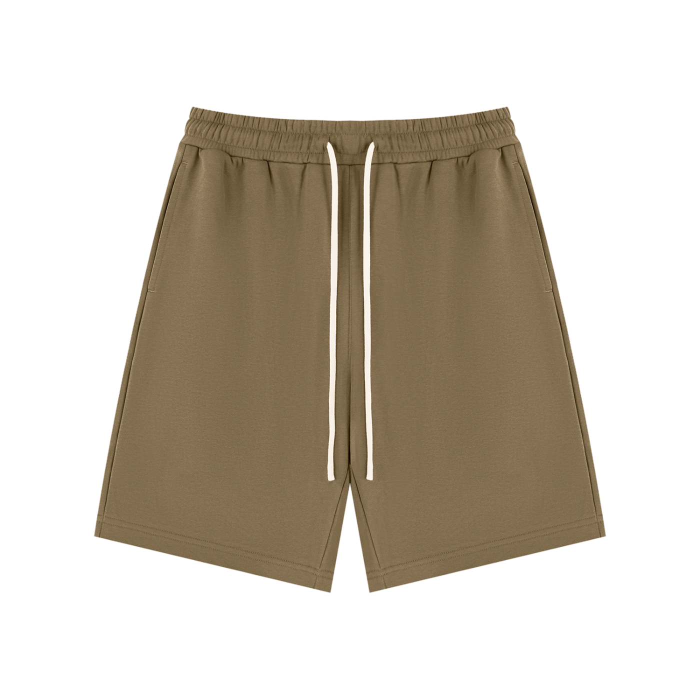 Coffee unisex drawstring shorts with elastic waist and light drawcords