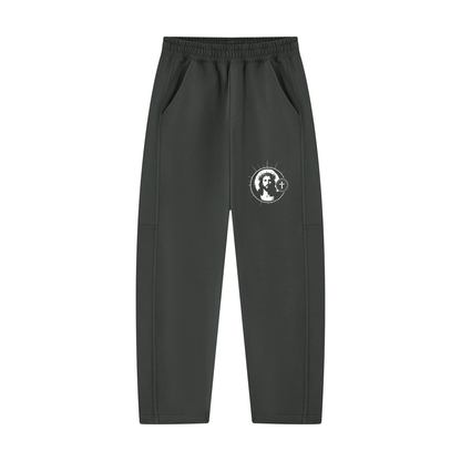 Unisex tapered straight hem sweatpants, dark gray, elastic waistband, side logo print