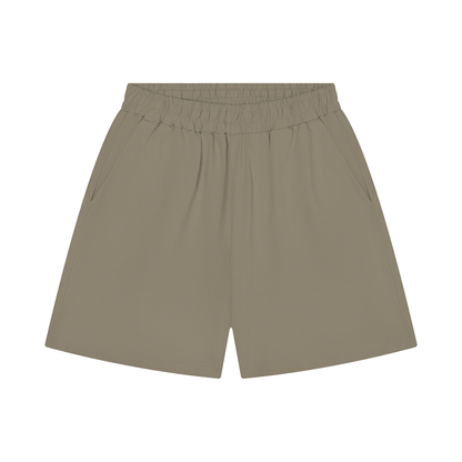 Unisex regular-fit shorts with elastic waistband, olive-gray fabric