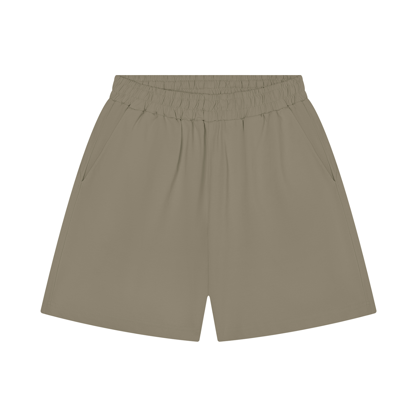 Unisex cotton shorts, regular fit, elastic waist, olive gray color.