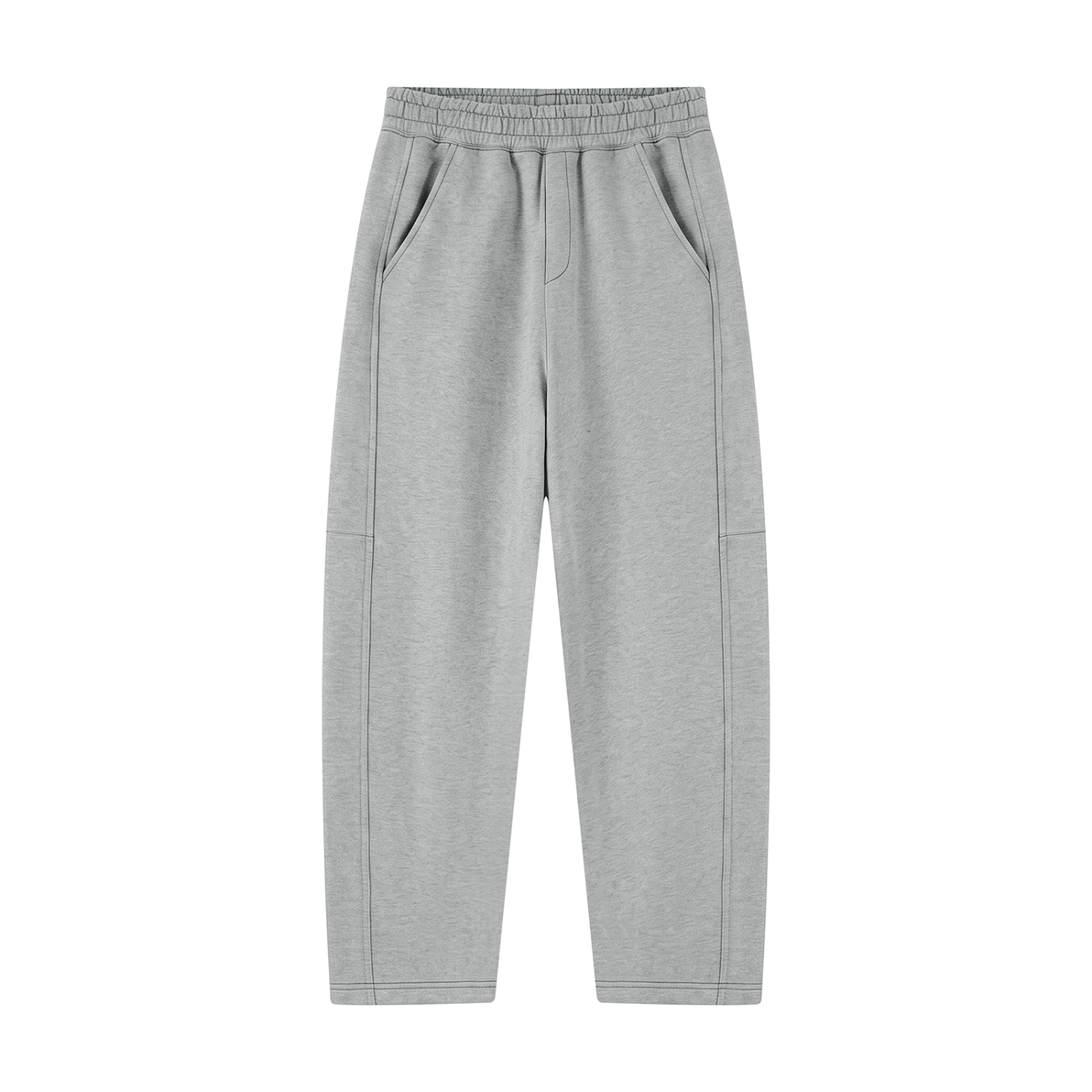 Dark gray unisex sweatpants with elastic waistband and tapered straight hem.