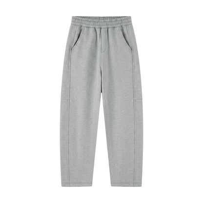 Dark gray unisex tapered straight-hem sweatpants with elastic waistband.