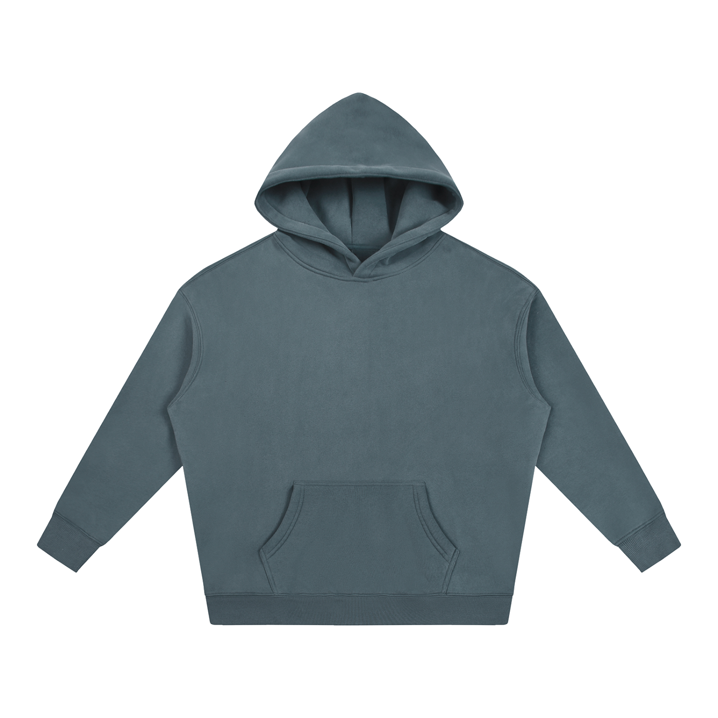 Teal oversized fleece pullover hoodie with hood and kangaroo pocket.