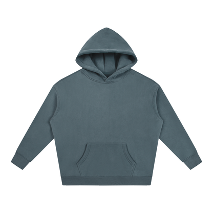 Teal oversized fleece pullover hoodie with hood and kangaroo pocket.