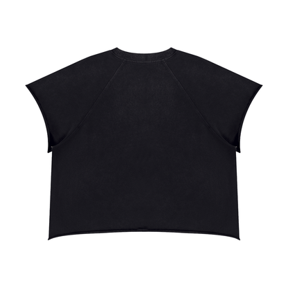 Black boxy crewneck t-shirt with raglan sleeves and straight hem