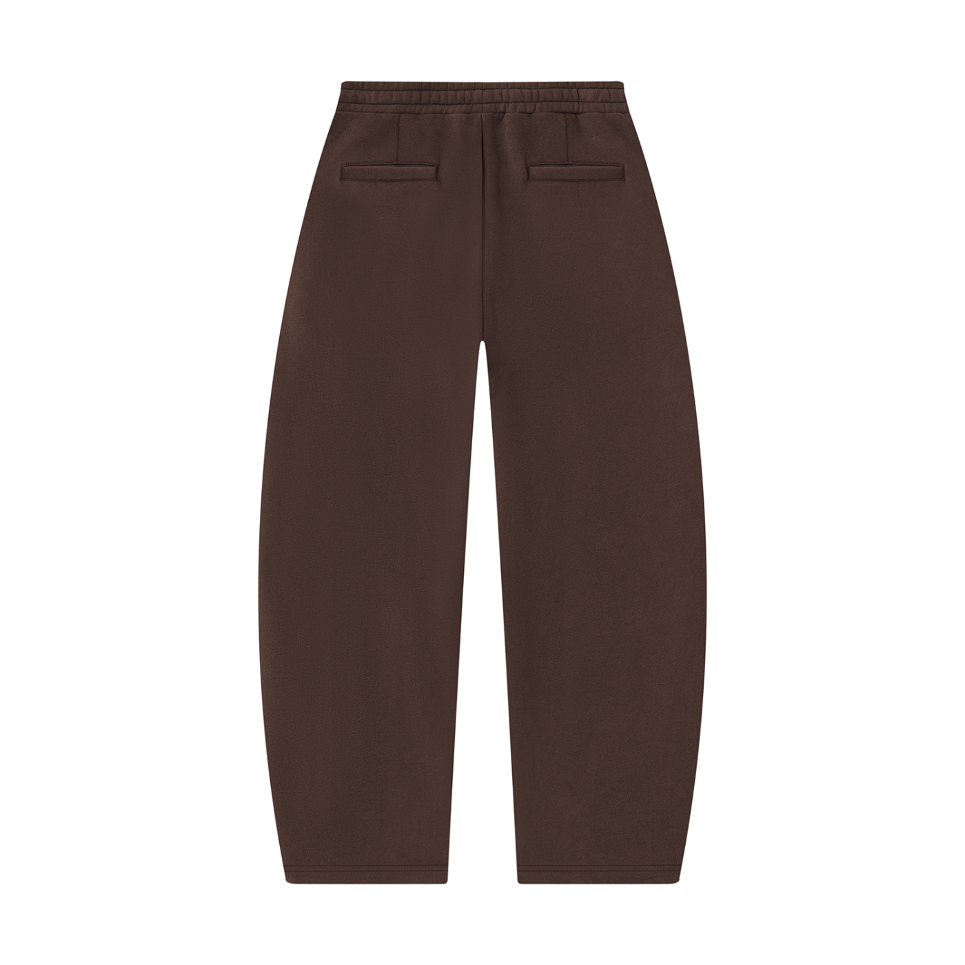 Coffee-brown unisex barrel-leg sweatpants with side pockets and elastic waistband