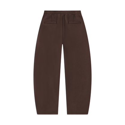 Coffee-brown unisex barrel-leg sweatpants with side pockets and elastic waistband
