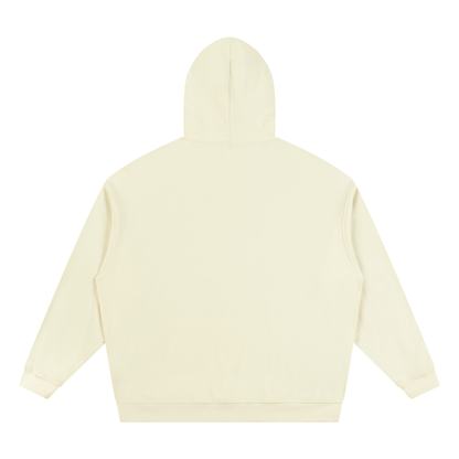 Cream unisex waffle hoodie, back view with hood and long sleeves
