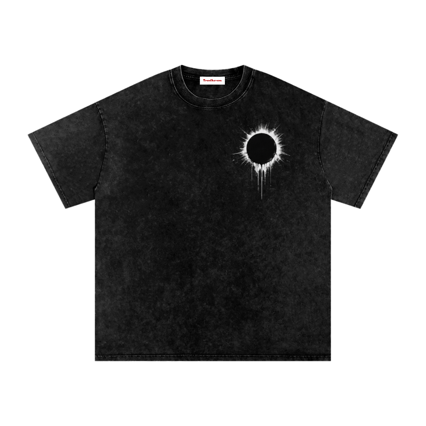 Black oversized T-shirt with front eclipse drip graphic
