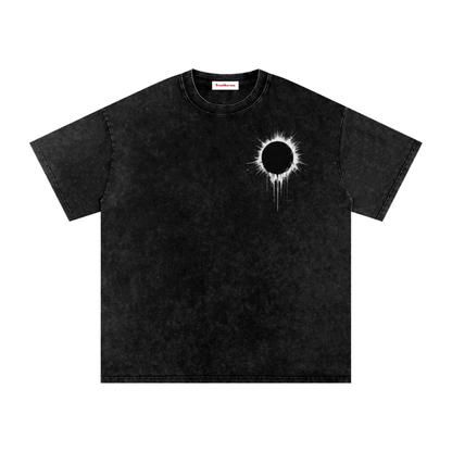 Black oversized T-shirt with front eclipse drip graphic