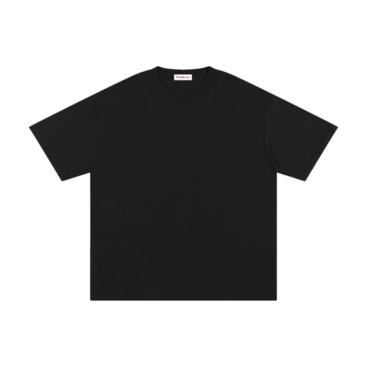 FERAL cotton T-shirt, black, front view, crew neck, plain
