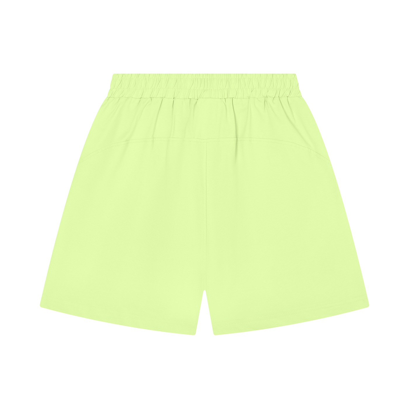 Neon green cotton shorts with elastic waist and roomy straight leg opening