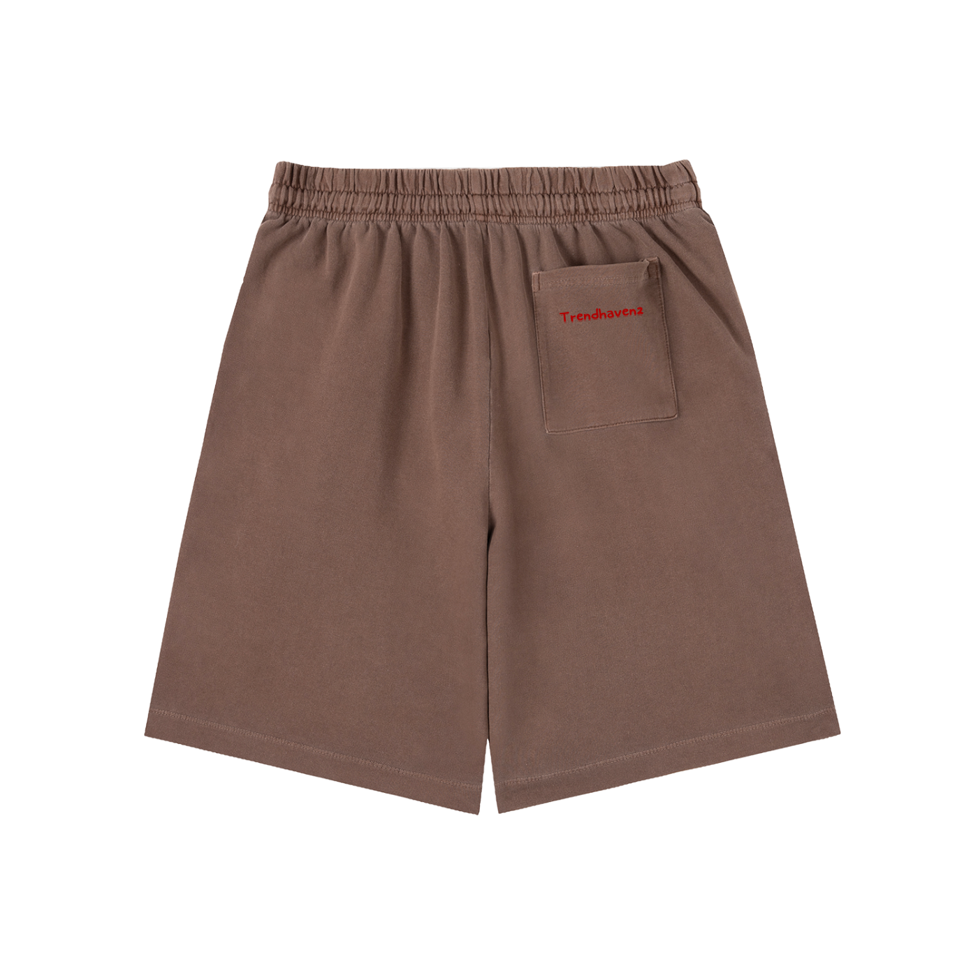 Coffee brown cotton shorts with elastic waist and drawstring, side chest pocket