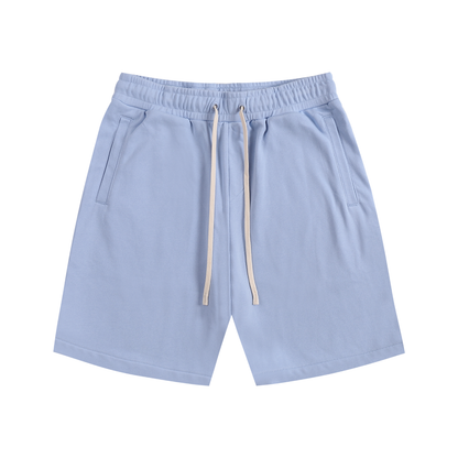 Cotton streetwear shorts, sky blue with elastic waistband and drawstring, side pockets